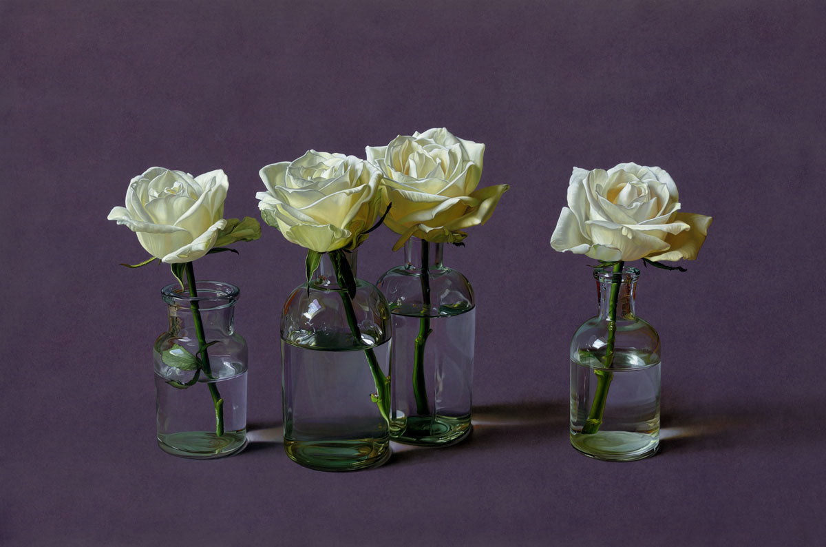 four white roses